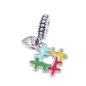 DWJSu Heart Autism Charms fit Pandora Bracelet and Necklace Awareness Puzzle Piece Enamel Love ASD Dangle Bead Charm