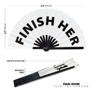 Finish Her hand fan foldable bamboo circuit hand fan funny gag slang words expressions statement gifts Festival accessories Rave handheld Circuit event fan Clack fans (White)