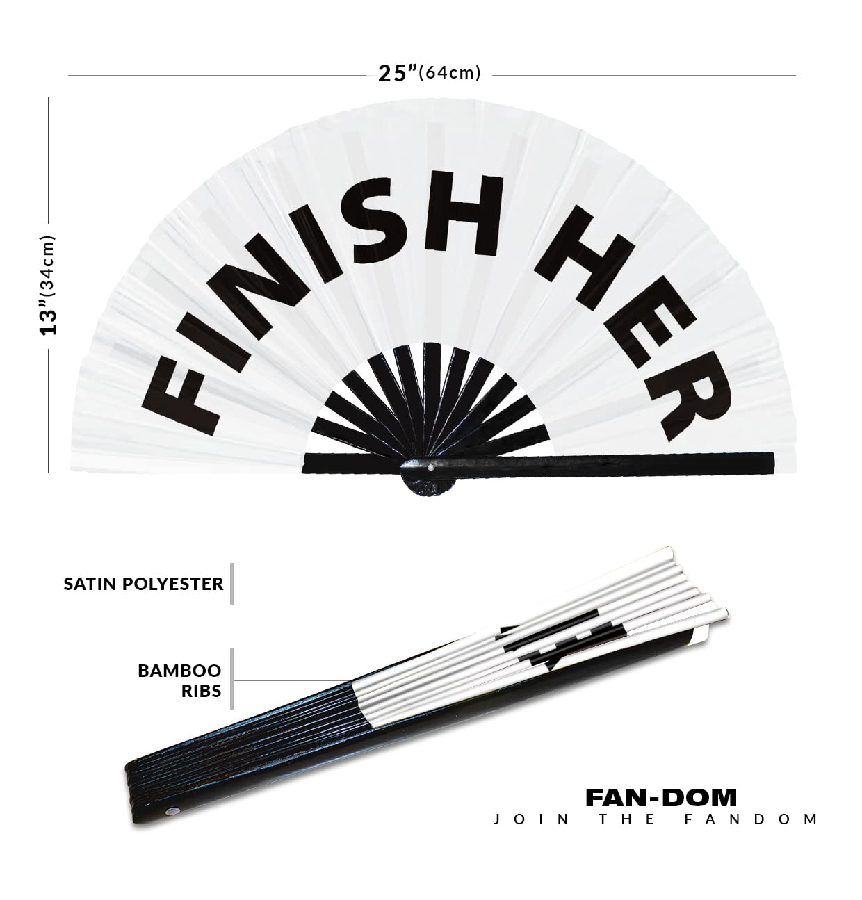 Finish Her hand fan foldable bamboo circuit hand fan funny gag slang words expressions statement gifts Festival accessories Rave handheld Circuit event fan Clack fans (White)