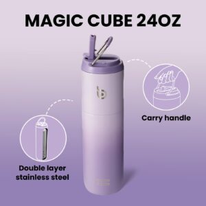 BOTTLE BOTTLE Insulated Water Bottle 24oz with Straw Lid and Handle for Sports Travel Gym Stainless Steel Water Bottles Double-Wall Vacuum Metal Thermos Bottles Leak Proof BPA-Free (purple gradient)