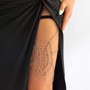 Kenjudess Punk Spider Web Leg Chain Elastic Sexy Thigh Chain Belly Dance Body Chain Summer Beach Wedding Accessories for Women