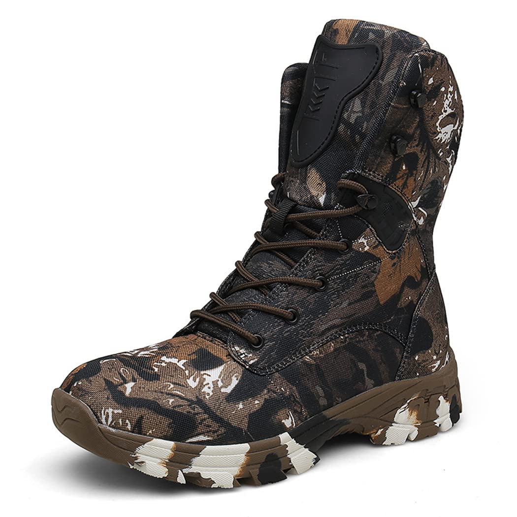 Waterproof Military Tactical Boots, Camouflage Disguise Outdoor Hunting Boots, Men Mid-Calf Trekking Shoes