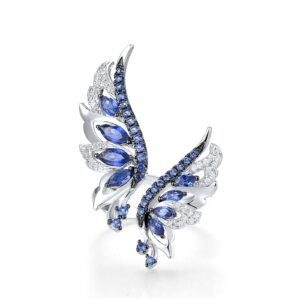 Santuzza 925 Sterling Silver Blue Wings Ring Blue Nano Cubic Zirconia Angel Wing Ring for Women (8)