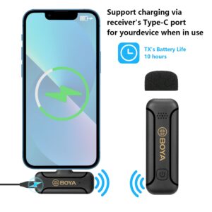 BOYA Wireless Lavalier Microphone for iPhone 12 iPad Vlog, BY-WM3T2 D1 Wireless Handheld Microphone System for Recording, Live Stream, YouTube, TikTok, Facebook, Noise Reduction Auto-Sync