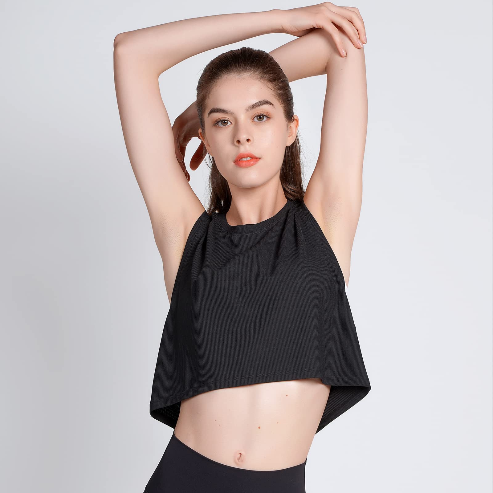 Women's Sleeveless Workout Top Loose Muscle Tank Open Back Shirts Gym Exercise Clothes for Women Black M/L