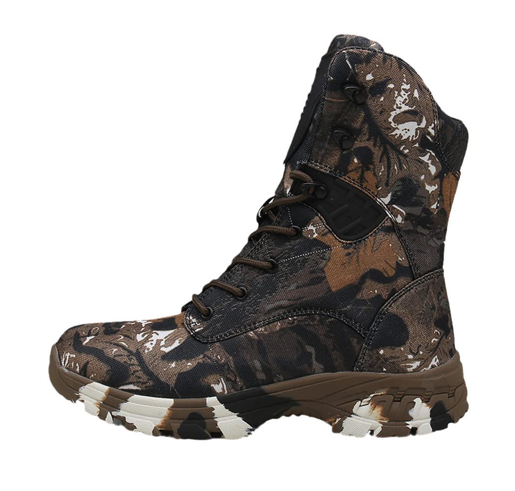 Waterproof Military Tactical Boots, Camouflage Disguise Outdoor Hunting Boots, Men Mid-Calf Trekking Shoes