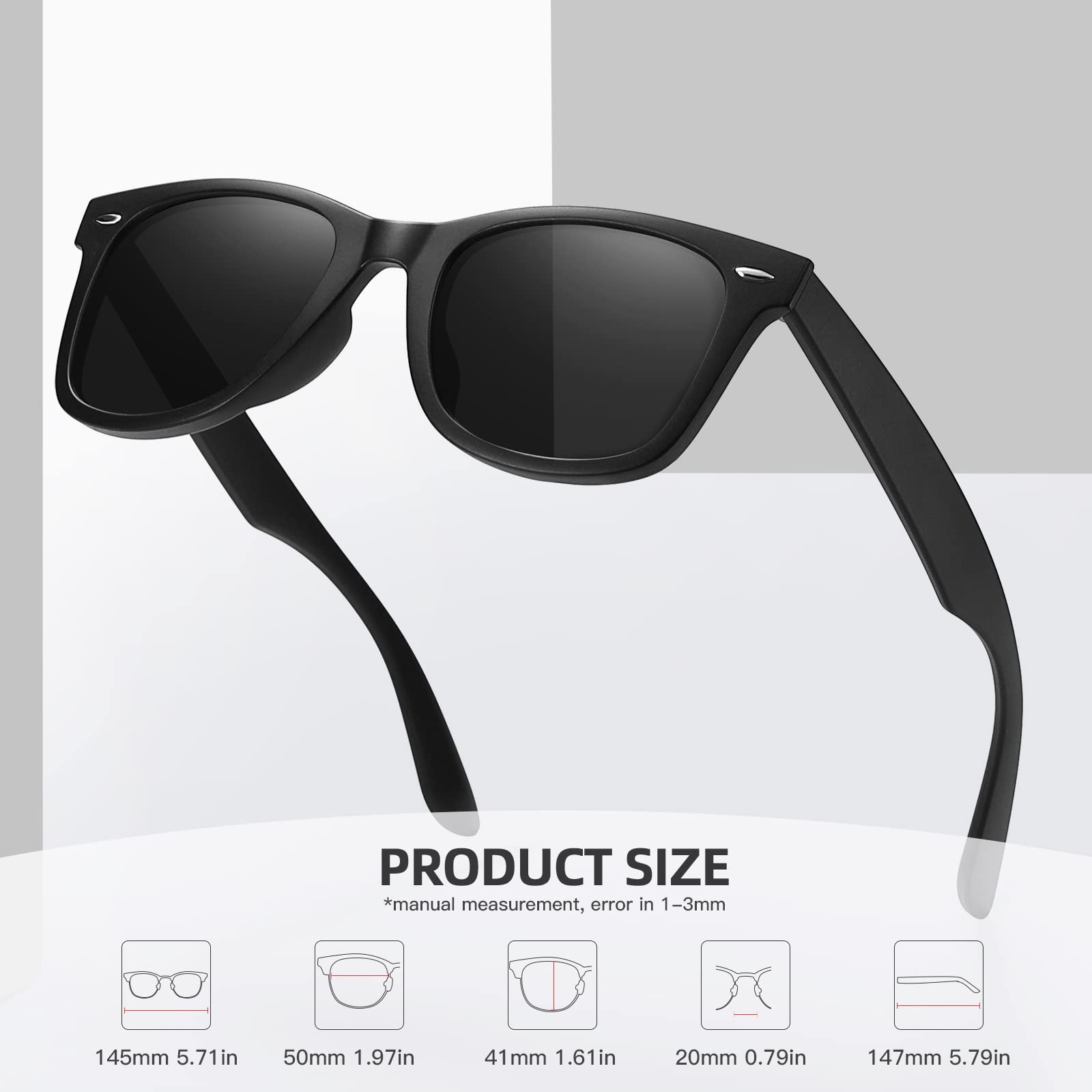 MEETSUN Polarized Sunglasses for Men Women Classic Retro Square Driving Sun Glasses UV400 Protection Matte Black