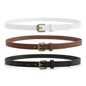 HOTWILL 3 Pack Skinny Women Belts for Jeans Dresses Thin Ladies Waist Belt with Vintage Buckle Black Brown White Medium