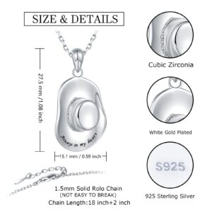 Cowboy Hat Urn Necklaces for Ashes,925 Sterling Silver Cowboy Hat Memorial Cremation Pendant Urn Necklace for Women, Sterling Silver, No Gemstone