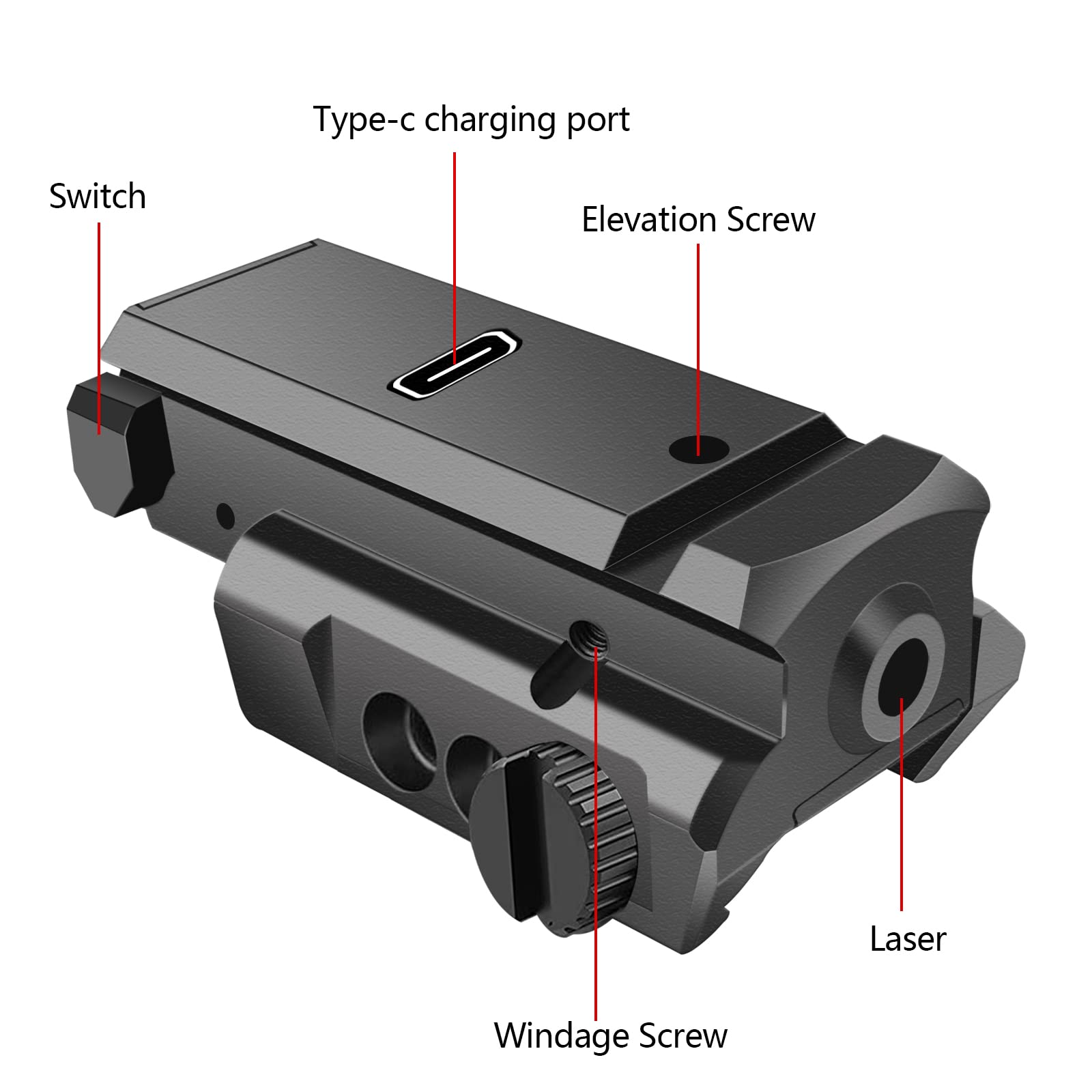 Nihowban Green Dot Laser Sight Compact Shockproof with Picatinny Weaver Rail for Pistol Handgun Gun Rifle USB Tup-C Charging Cable