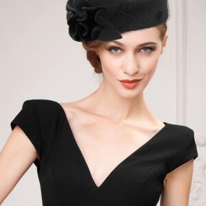 Z&X Wool Felt Veil Fascinator Pillbox Hats for Women Winter Tea Party Church Derby Hat Flower Beret Fedoras Black, One Size