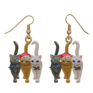 Lova Jewelry Christmas Holiday Triple Cat Charm Jewelry Cute Animal Enamel Earrings