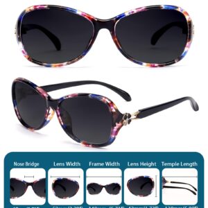 LVIOE Vintage Oval Polarized Sunglasses for Women UV400 Protection Four-leaf Clover Trim Driving Shades LS331