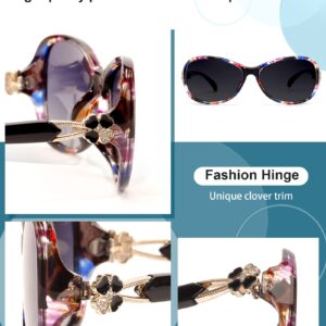 LVIOE Vintage Oval Polarized Sunglasses for Women UV400 Protection Four-leaf Clover Trim Driving Shades LS331