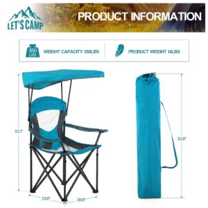 LET'S CAMP Camp Chair with Shade Canopy Folding Camping Chair with Cup Holder and Carry Bag for Outdoor Camping Hiking Beach, Heavy Duty 350 LBS