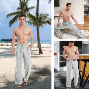 YuKaiChen Men's Linen Pants Yoga Sweatpants Beach Trousers Soft Casual Pants Light Grey Large