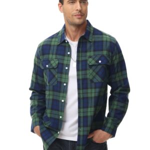 MAGCOMSEN Men's Long Sleeve Shirt Button Up Flannel Plaid Shirts Casual Work Shirts Spring Fall Shirts Green,2XL