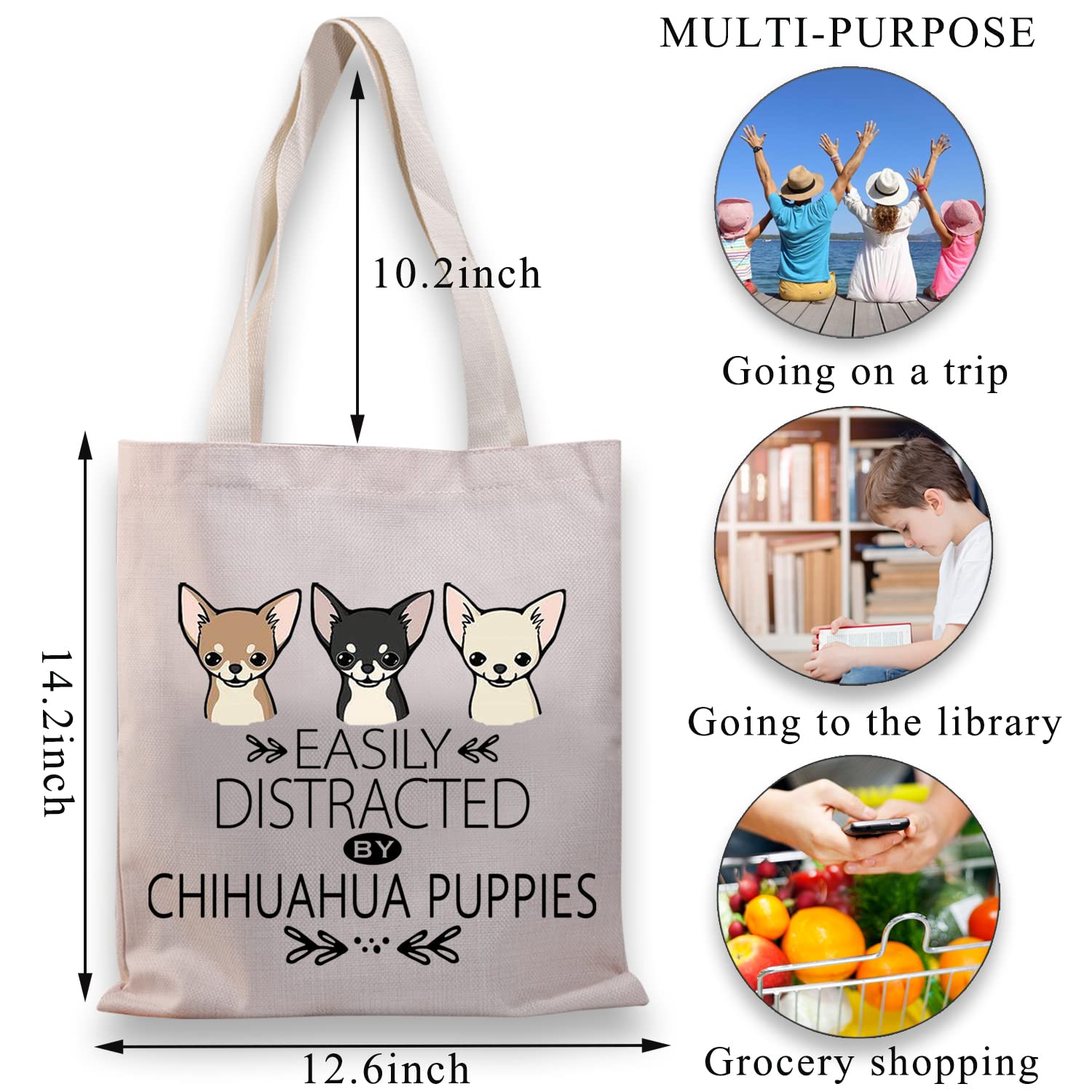 BDPWSS Chihuahua Tote Bags For Women Chihuahua Lover Gift Chihuahua Mom Canvas Shoulder Bag Chihuahua Puppies Dog Lover Gift (Chihuahua puppy TG)