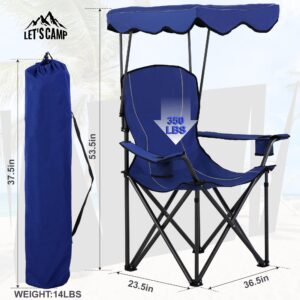 LET'S CAMP Camp Chair with Shade Canopy Folding Camping Recliner Chair with Carry Bag for Outdoor Camping Hiking Beach, Heavy Duty 350 LBS