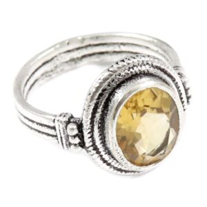 Citrine Faceted Gemstone Silver Band Ring for Women Solid 925 Sterling Silver Ring Handmade by Goyal Exports SRG354A (US-3)