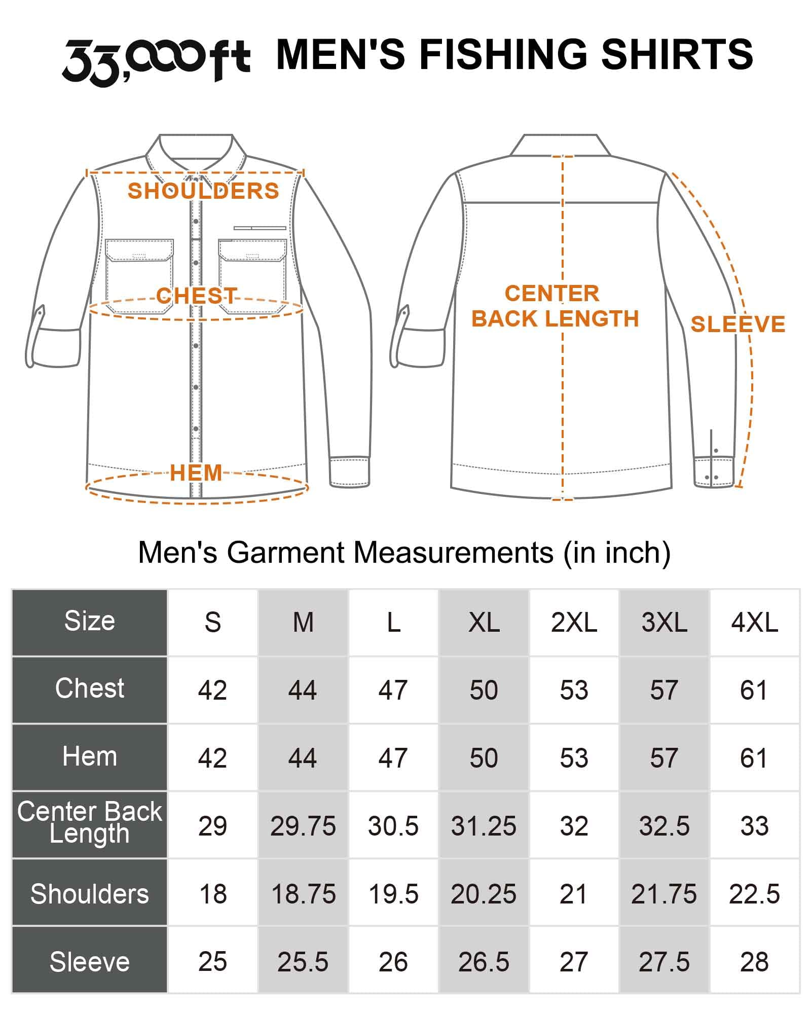 33,000ft Men's Long Sleeve Sun Protection Shirt UPF 50+ UV Quick Dry Cooling Fishing Shirts for Travel Safari Camping Hiking