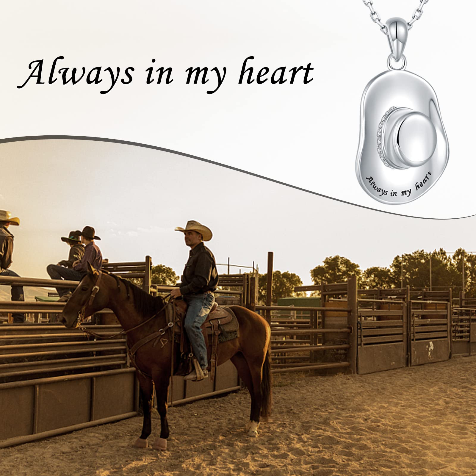 Cowboy Hat Urn Necklaces for Ashes,925 Sterling Silver Cowboy Hat Memorial Cremation Pendant Urn Necklace for Women, Sterling Silver, No Gemstone