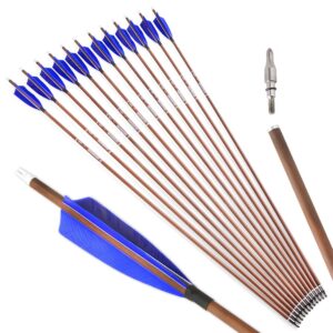 zshjgjr 31" archery carbon arrows spine 340 400 500 600 hunting arrows with removable tips natural feather targeting arrows for compound & recurve & traditional bow 6/12pcs (spine 340, blue, 12)