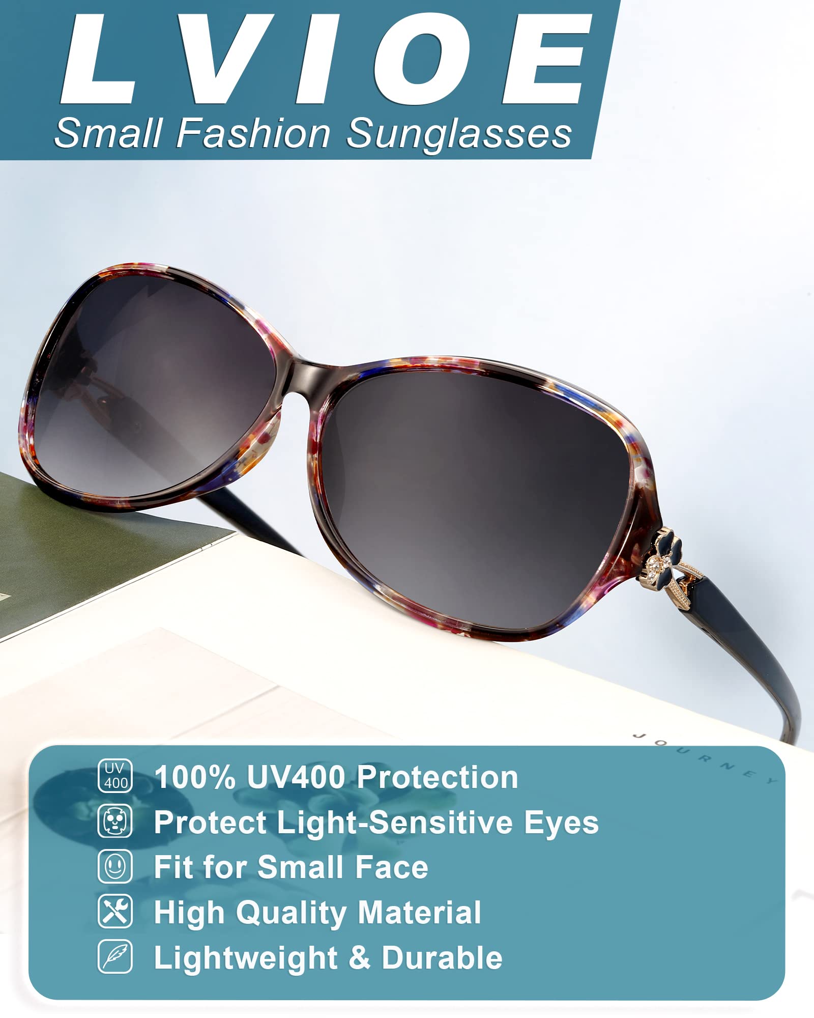 LVIOE Vintage Oval Polarized Sunglasses for Women UV400 Protection Four-leaf Clover Trim Driving Shades LS331