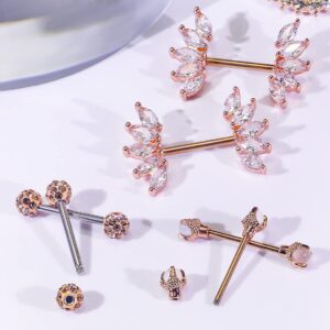 Lcolyoli 14G Surgical Steel Nipple Rings Nipple Shield Barbell Ring Bar Nipple Body Piercing Jewelry for Women Clear Diamond CZ Set Rose Gold