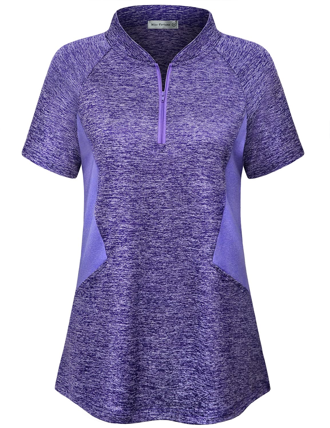 MISS FORTUNE Womens Exercise Tops Golf Shirts Yoga Shirts Wicking Clothes,Zip Up & Collarless Activewear