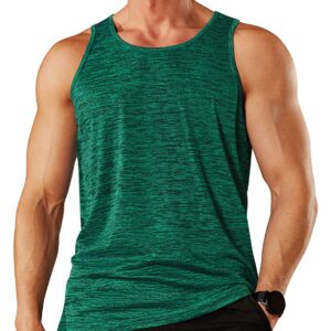 TACVASEN Dry Fit Tank Top Men Loose Fit Sleeveless Muscle T-Shirts Moisture Wicking Gym Workout Tank Top Bodybuilding Shirts Emerald Green L