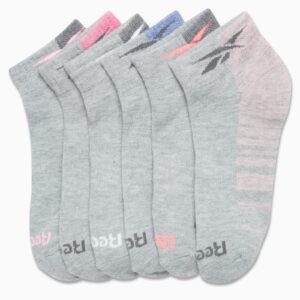 Reebok Women's Quarter Socks - 6 Pack Stretch Performance Arch Support Socks - Soft Cushioned Athletic Socks for Women (4-10), Size 4-10, Grey Pattern