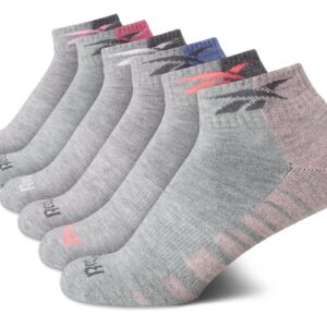 Reebok Women's Quarter Socks - 6 Pack Stretch Performance Arch Support Socks - Soft Cushioned Athletic Socks for Women (4-10), Size 4-10, Grey Pattern