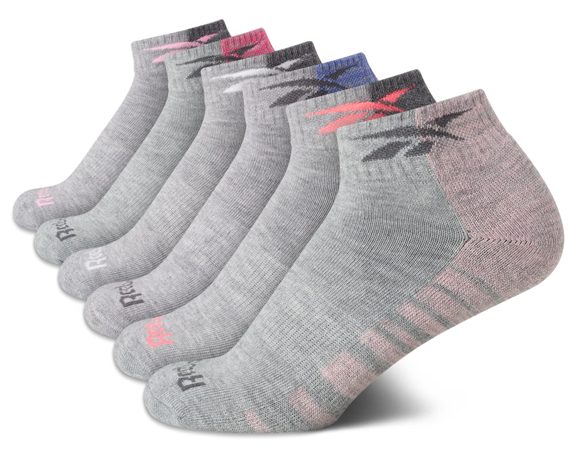 Reebok Women's Quarter Socks - 6 Pack Stretch Performance Arch Support Socks - Soft Cushioned Athletic Socks for Women (4-10), Size 4-10, Grey Pattern