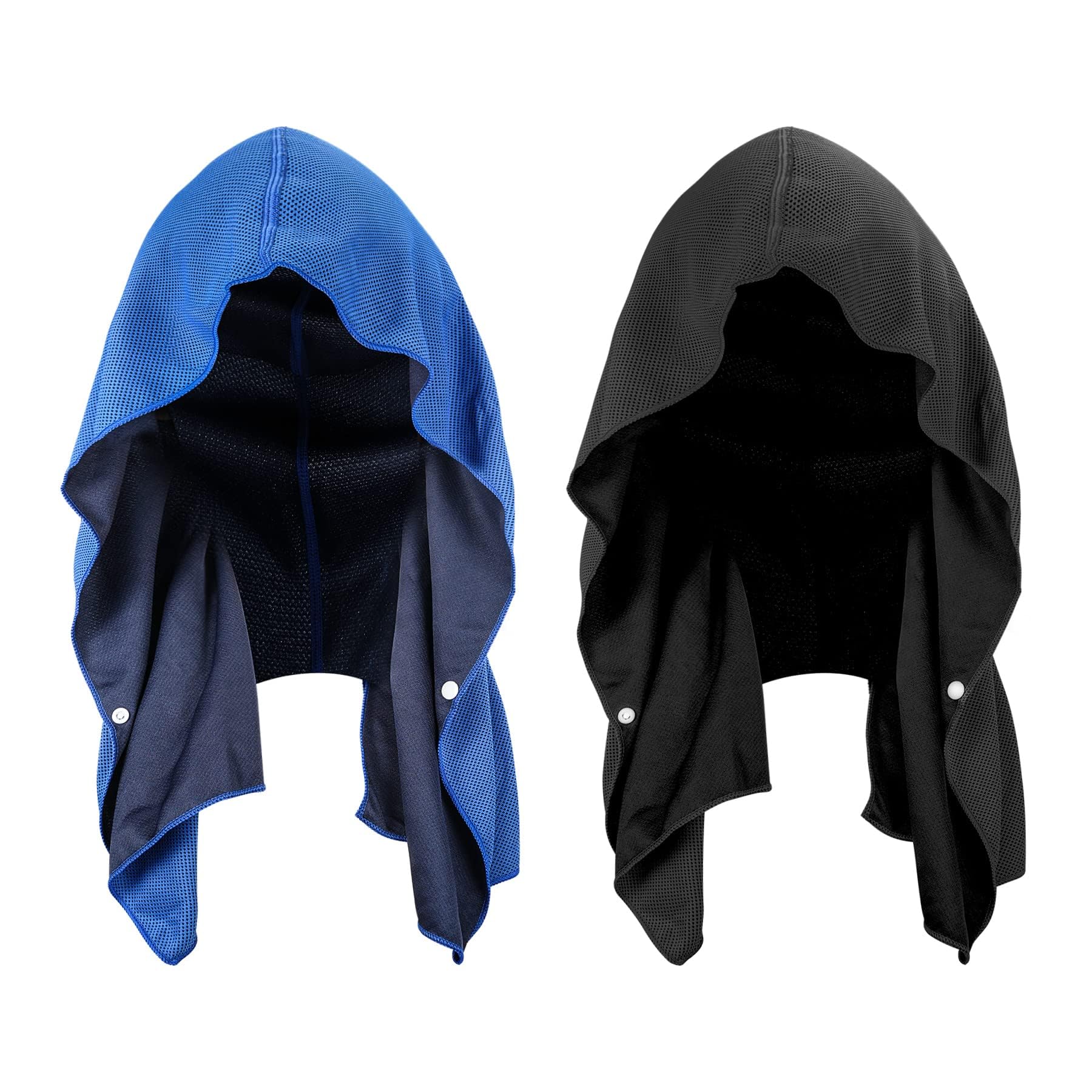 Sukeen Cooling Hoodie Towel for Men, Cooling Towels for Neck and Face UV protection, Quick Drying Absorbent Sport Workout Camping Cycling Cooling Towel, Cooling Neck Wraps(2 Pack Black Royal Blue)