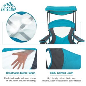 LET'S CAMP Camp Chair with Shade Canopy Folding Camping Chair with Cup Holder and Carry Bag for Outdoor Camping Hiking Beach, Heavy Duty 350 LBS