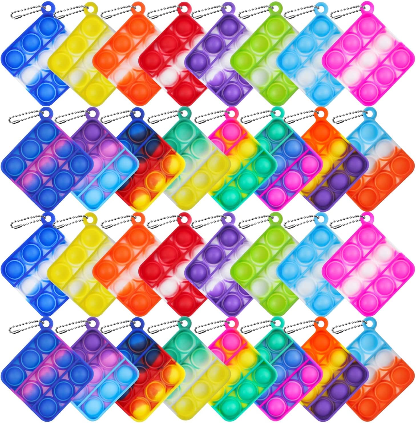 70Pcs Random Color Mini Pop Keychain Fidget Toy Push Bubble Pop Silicone Squeeze Sensory Toys Make Fun for Kids Anxiety Stress Reliever for Adults