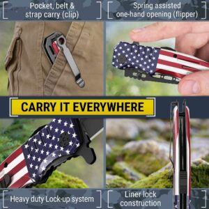 Grand Way Bundle of 2 Items - Pocket Folding Knife - Military Style - Pocket Knives - Tactical Knife - Best EDC Survival Hiking Hunting Camping Knife - Knife with Firestarter and Whistle