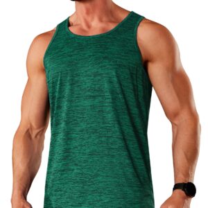 TACVASEN Dry Fit Tank Top Men Loose Fit Sleeveless Muscle T-Shirts Moisture Wicking Gym Workout Tank Top Bodybuilding Shirts Emerald Green L