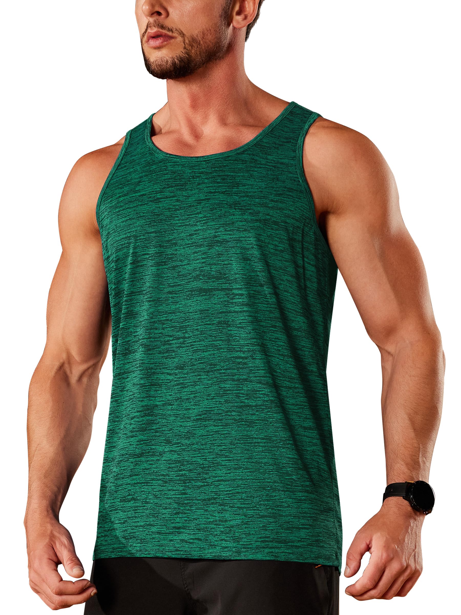 TACVASEN Dry Fit Tank Top Men Loose Fit Sleeveless Muscle T-Shirts Moisture Wicking Gym Workout Tank Top Bodybuilding Shirts Emerald Green L