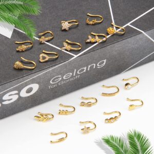 CrazyPiercing 18Pcs Fake Nose Ring CZ African Nose Cuffs Gold Faux Septum Nose Rings Clip on Nose Jewelry for Woman Non Pierced Jewelry(18P)