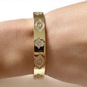 LESLIE BOULES Evil Eye & Hamsa Hand Cuff Bracelet For Women 18K Gold Plated Fashion Jewelry