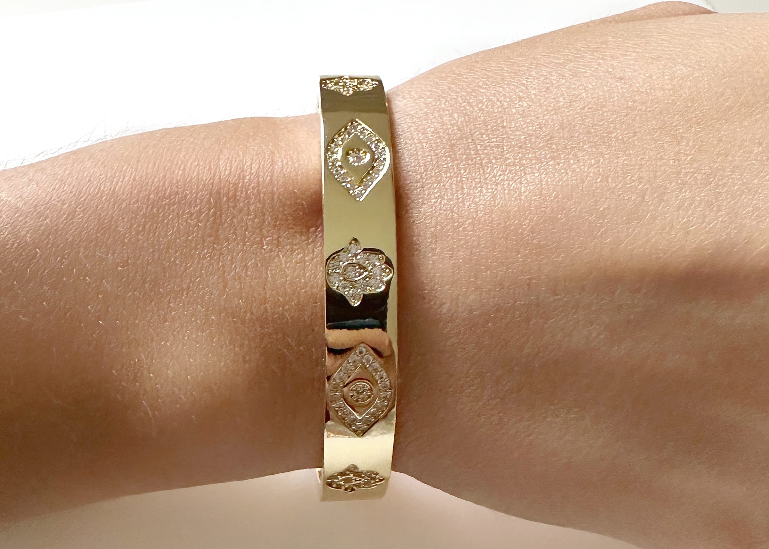 LESLIE BOULES Evil Eye & Hamsa Hand Cuff Bracelet For Women 18K Gold Plated Fashion Jewelry