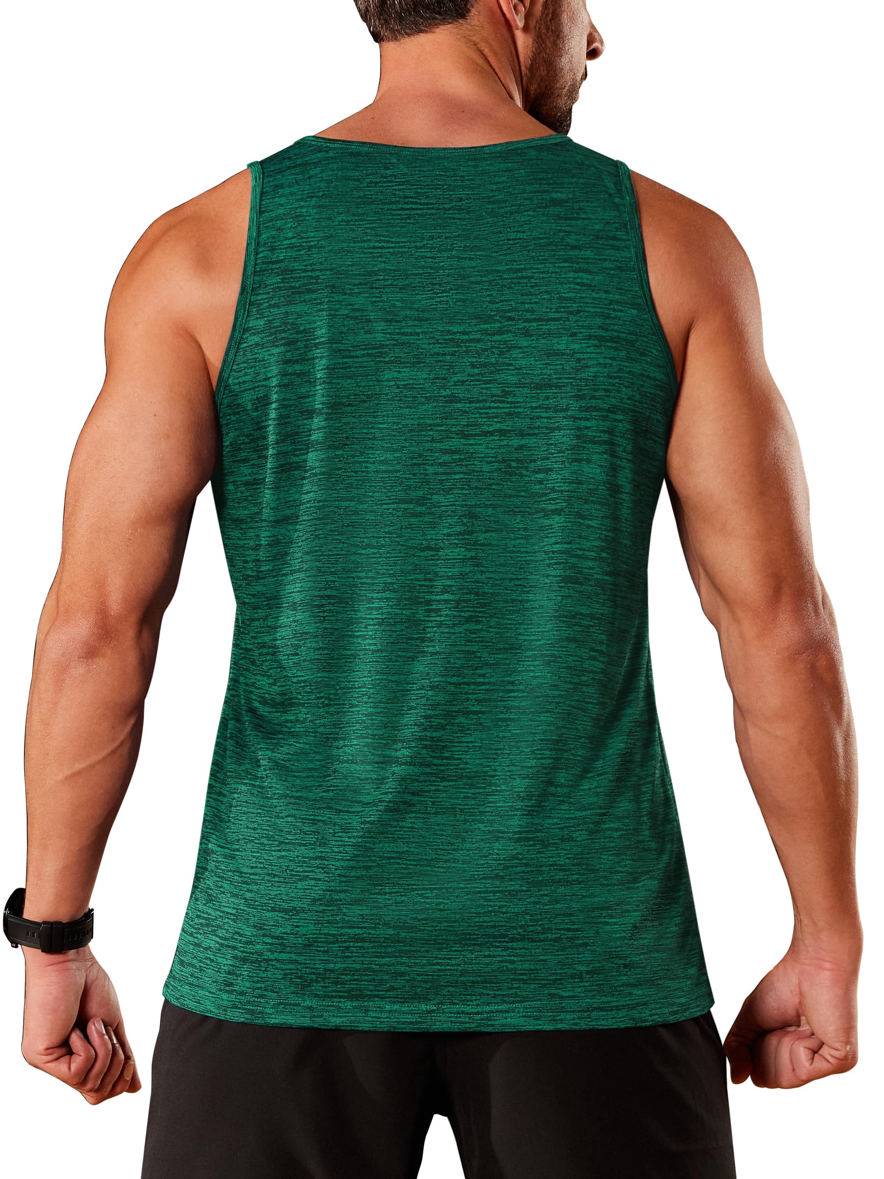 TACVASEN Dry Fit Tank Top Men Loose Fit Sleeveless Muscle T-Shirts Moisture Wicking Gym Workout Tank Top Bodybuilding Shirts Emerald Green L