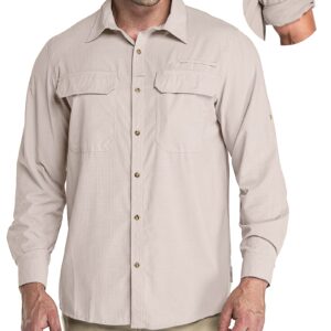 33,000ft Men's Long Sleeve Sun Protection Shirt UPF 50+ UV Quick Dry Cooling Fishing Shirts for Travel Safari Camping Hiking