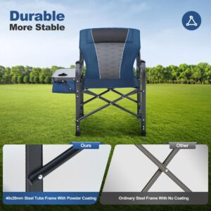 LET'S CAMP Oversized Folding Director Chair Outdoor Heavy Duty Camping Chair with Side Table and Cooler Bag for Picnic, Hiking, Fishing, Supports 350LBS