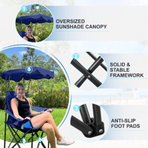 LET'S CAMP Camp Chair with Shade Canopy Folding Camping Recliner Chair with Carry Bag for Outdoor Camping Hiking Beach, Heavy Duty 350 LBS