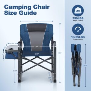 LET'S CAMP Oversized Folding Director Chair Outdoor Heavy Duty Camping Chair with Side Table and Cooler Bag for Picnic, Hiking, Fishing, Supports 350LBS