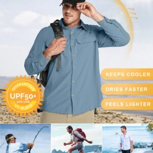 33,000ft Men's Long Sleeve Sun Protection Shirt UPF 50+ UV Quick Dry Cooling Fishing Shirts for Travel Safari Camping Hiking Ocean Blue