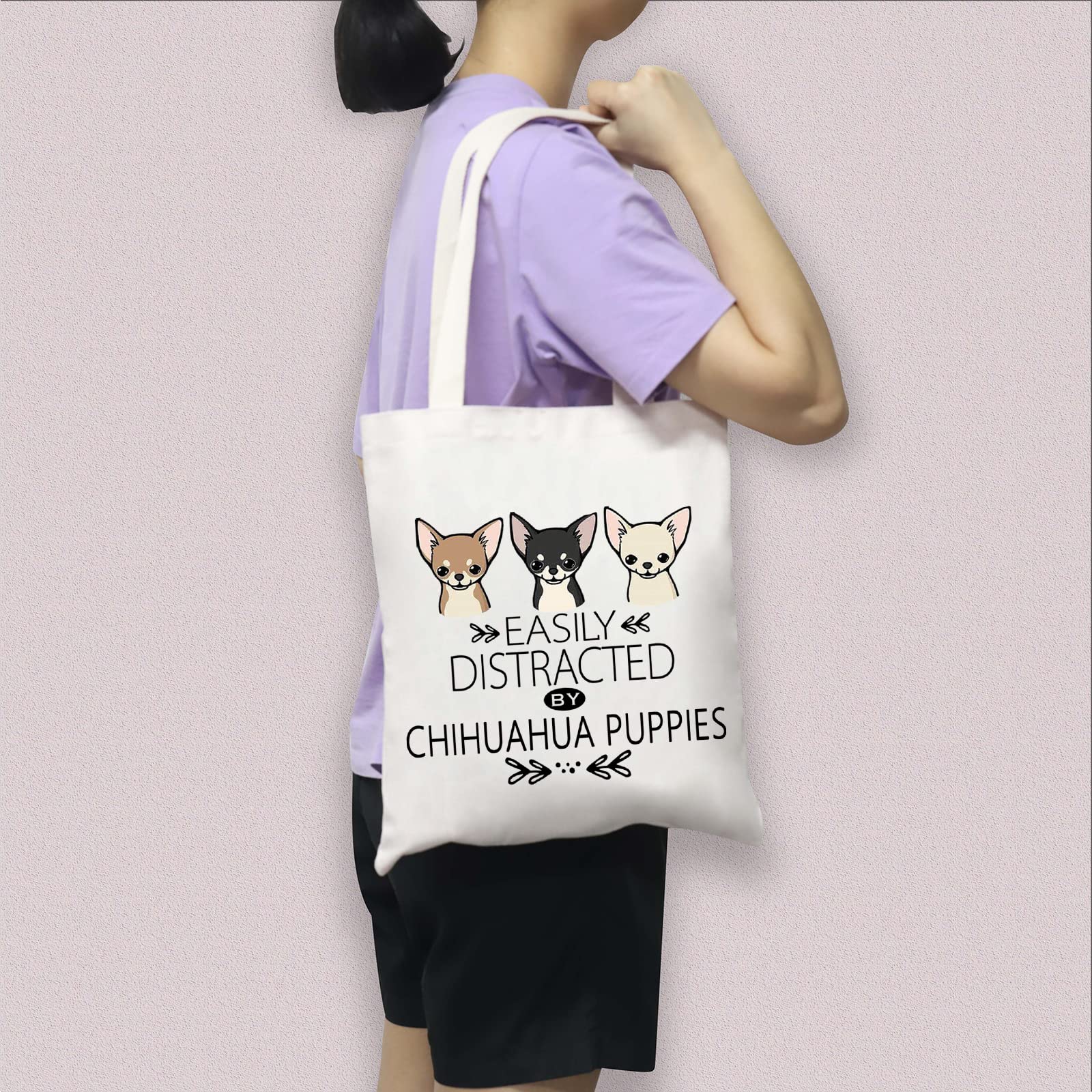 BDPWSS Chihuahua Tote Bags For Women Chihuahua Lover Gift Chihuahua Mom Canvas Shoulder Bag Chihuahua Puppies Dog Lover Gift (Chihuahua puppy TG)